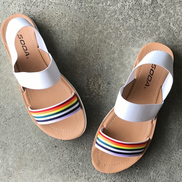 Boost Rainbow Stripe White Elastic Ankle Sandals - Picture 4 of 8